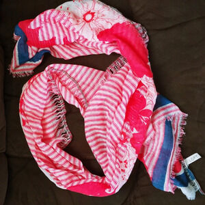 Ann Taylor Loft Pink, Blue, White Stripe Floral Tropical Lightweight Scarf